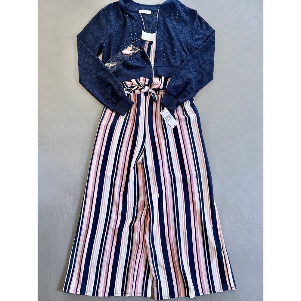 Knit Works Girls Jumpsuit Cardigan Necklace 3 Piece Set XL 16